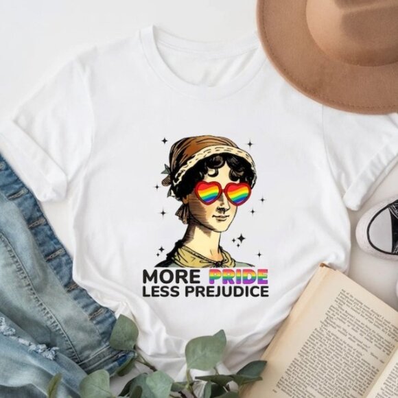 Tops - More Pride Less Prejudice, LGBTQ Shirt, Jane Austen Shirt, Proud Ally Shirt, Pri